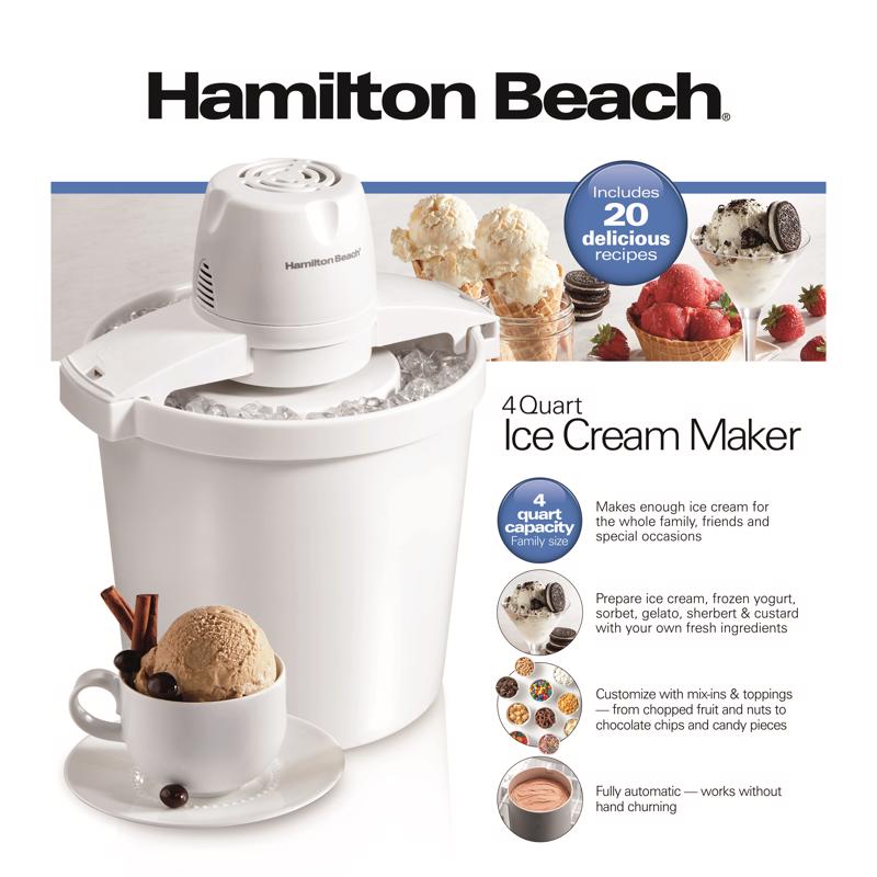 HAMILTON BEACH进口代理批发 Hamilton Beach 白色 4 夸脱冰淇淋机 15.3 英寸 HX 12.5 英寸 WX 11.1 英寸 L