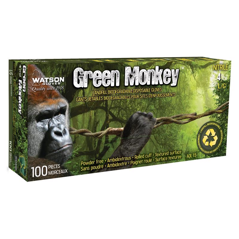 WATSON GLOVES进口代理批发 Watson Gloves Green Monkey L 丁腈纹理图案绿色一次性手套