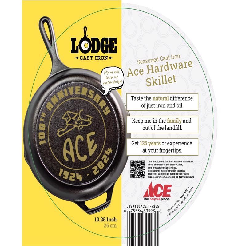 LODGE进口代理批发 Lodge Ace Hardware 100 周年纪念铸铁煎锅 10 英寸黑色