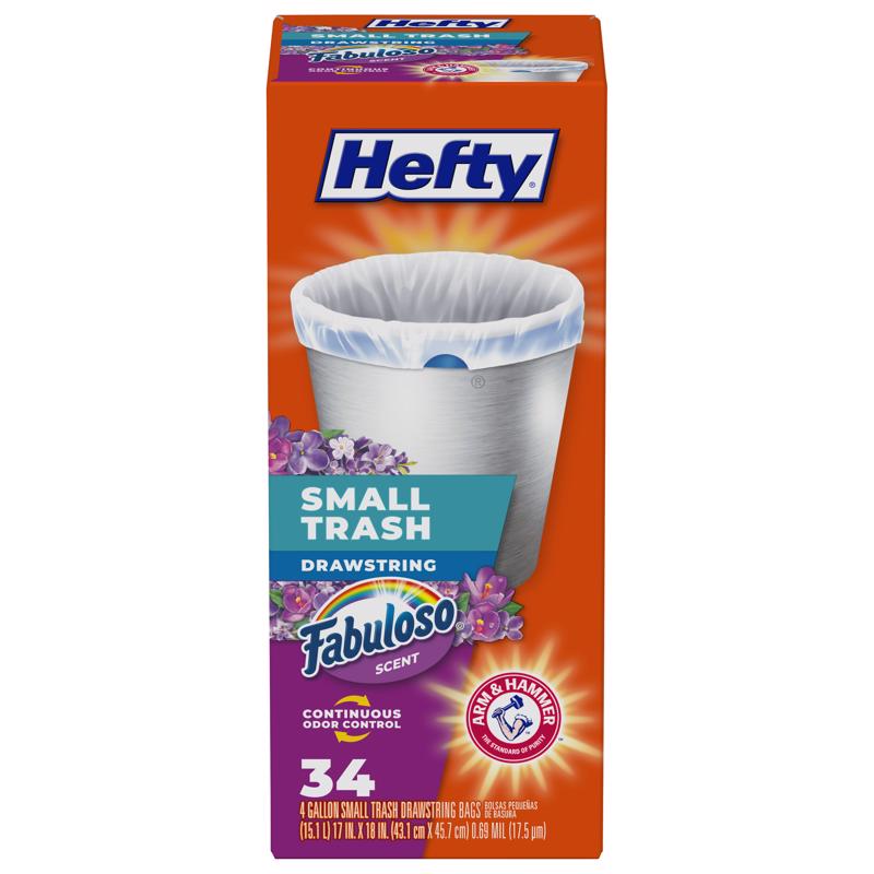 HEFTY进口代理批发 Hefty 4 gal Fabuloso 香味垃圾袋抽绳 34 个装 069 万