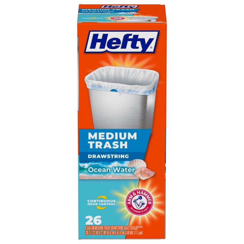 HEFTY进口代理批发 Hefty 8 加仑海洋水香味垃圾袋抽绳 26 个装 069 万