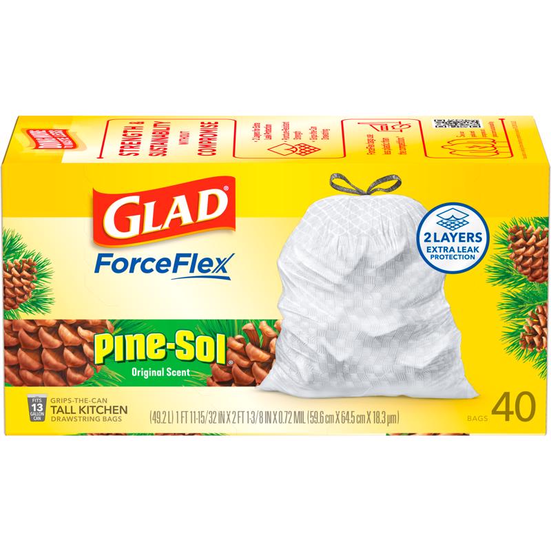 GLAD进口代理批发 Glad ForceFlex 13 加仑松香厨房垃圾袋抽绳 40 个/包 072 万