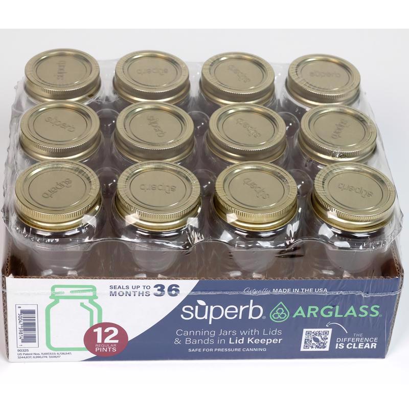 Superb Arglass Regular Mouth Canning Jar 16 oz 12 pk