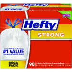 HEFTY进口代理批发 Hefty Strong 13 加仑厨房垃圾袋抽绳 90 个/包 090 万