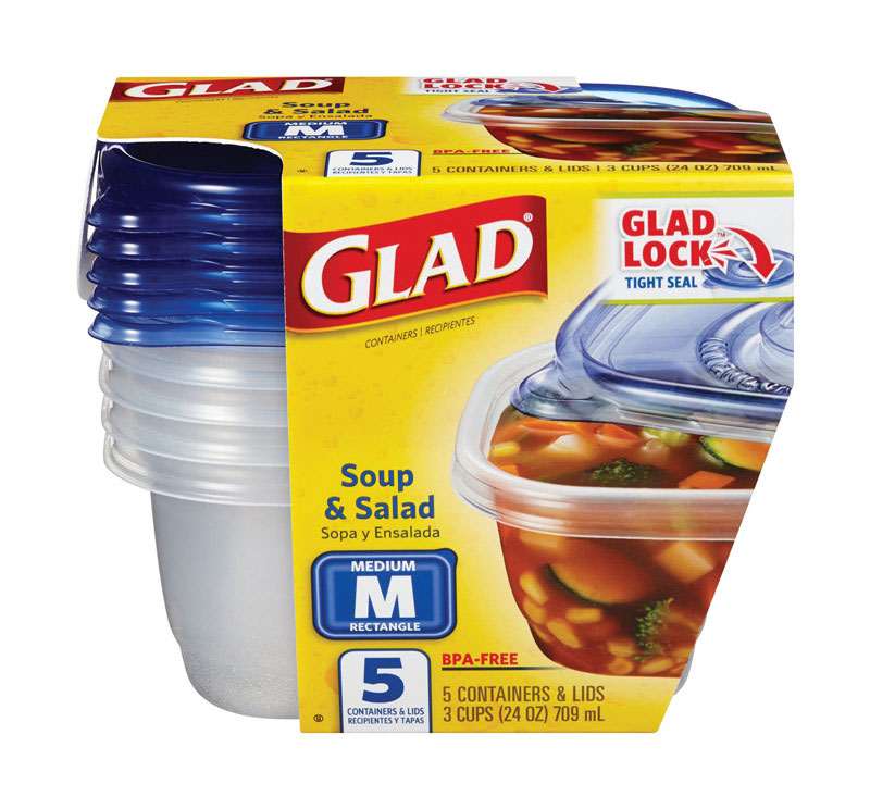 GLAD进口代理批发 Glad 24 盎司透明食品储存容器 5 件装