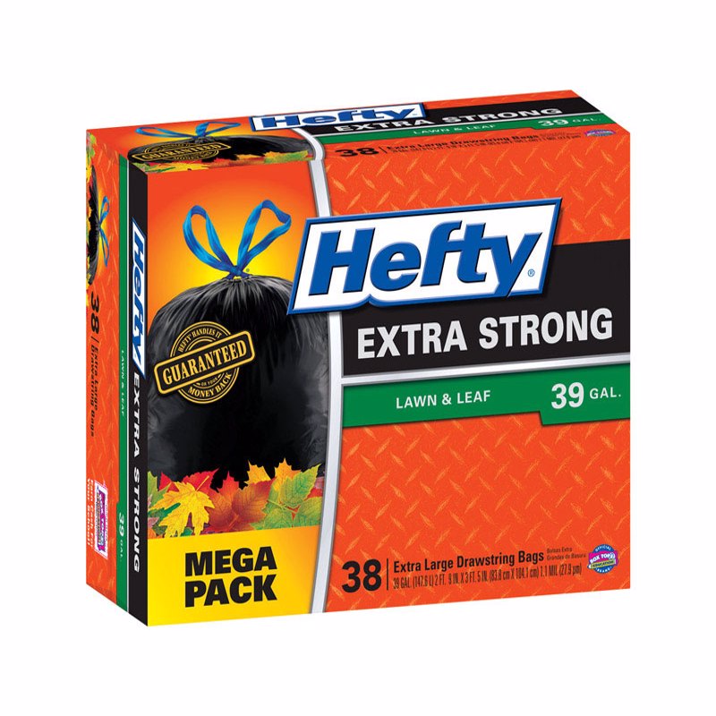 HEFTY进口代理批发 Hefty 超强 39 加仑草坪和树叶袋抽绳 38 个装 110 万件