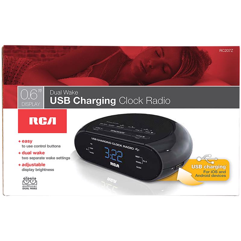 RCA进口代理批发 RCA 黑色 USB 充电时钟收音机数字插件