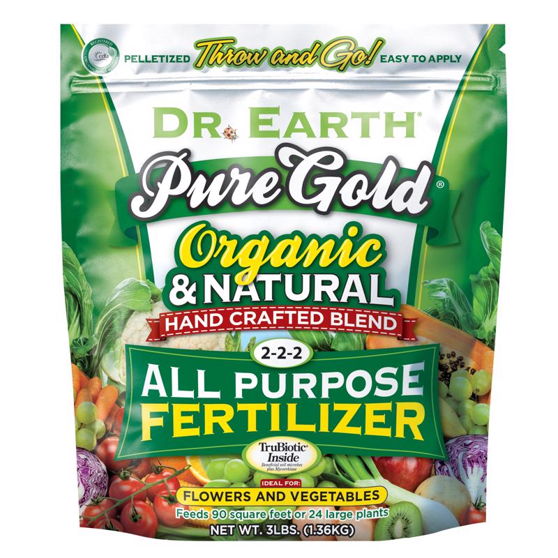 DR. EARTH进口代理批发 Dr. Earth Pure Gold 有机水果/蔬菜 2-2-2 肥料 3 磅