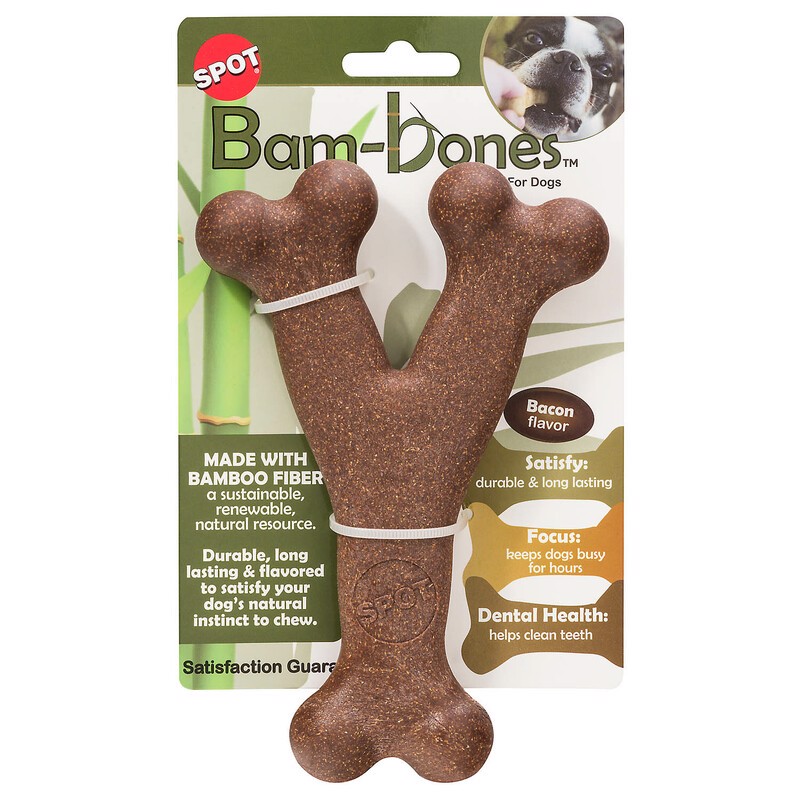 SPOT进口代理批发 现货 Bam-bones 棕色竹纤维培根味许愿骨宠物玩具 1 件装