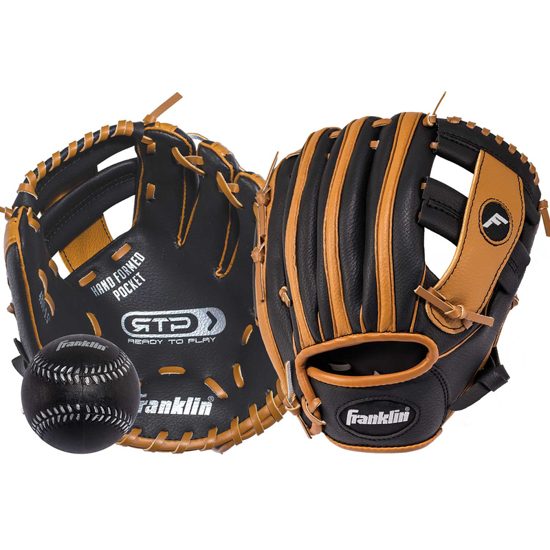 FRANKLIN进口代理批发 Franklin RTP 黑色/棕褐色 PVC 右手 T-Ball 防守手套 9.5 英寸 1 件装