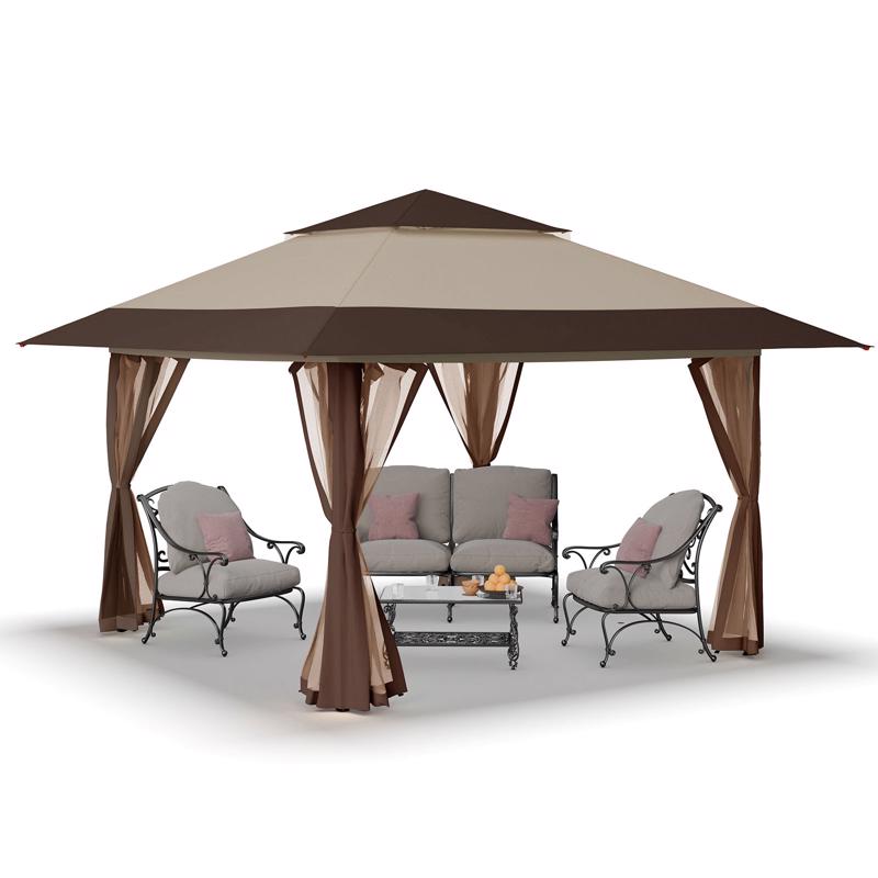 Crown Shade One Touch 150D Polyester Instant Gazebo Deluxe with Screen 13' x 13' Canopy with Screen