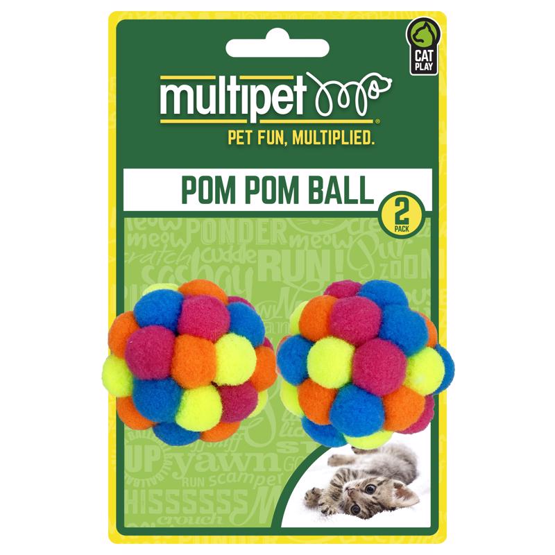 MULTIPET进口代理批发 Multipet 什锦 Pom Pom 球猫玩具 2 件装