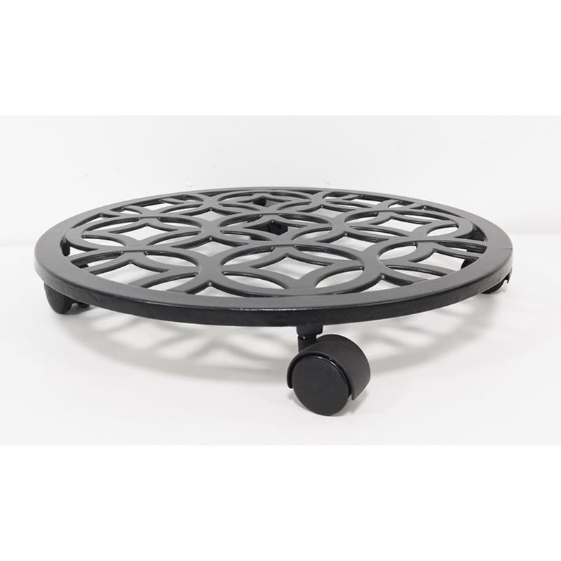 Living Accents 3 in. H Black Iron/Plastic Wheeled Plant Stand