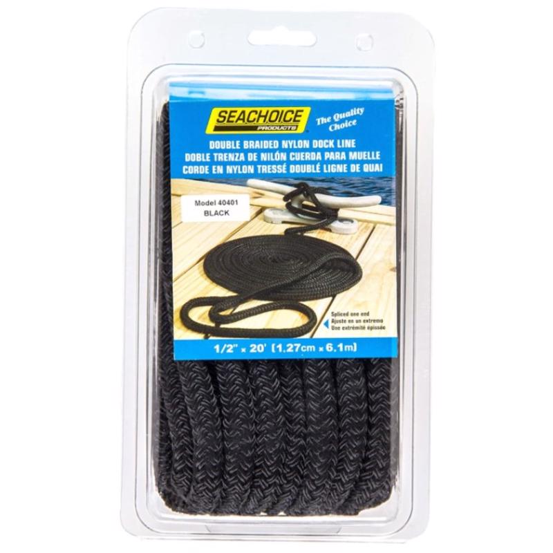 Double Braided Dock Line Black 1/2 Inch X 20 Feet Model 40401