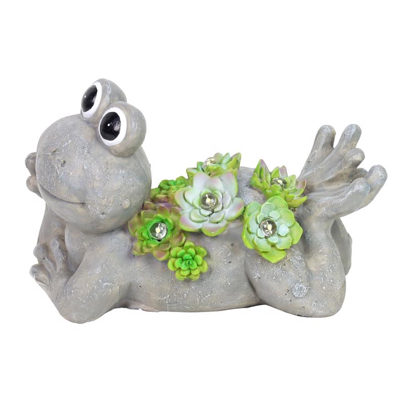 Exhart Assorted Resin 7.5 in. H Frog w/Succulents Statue