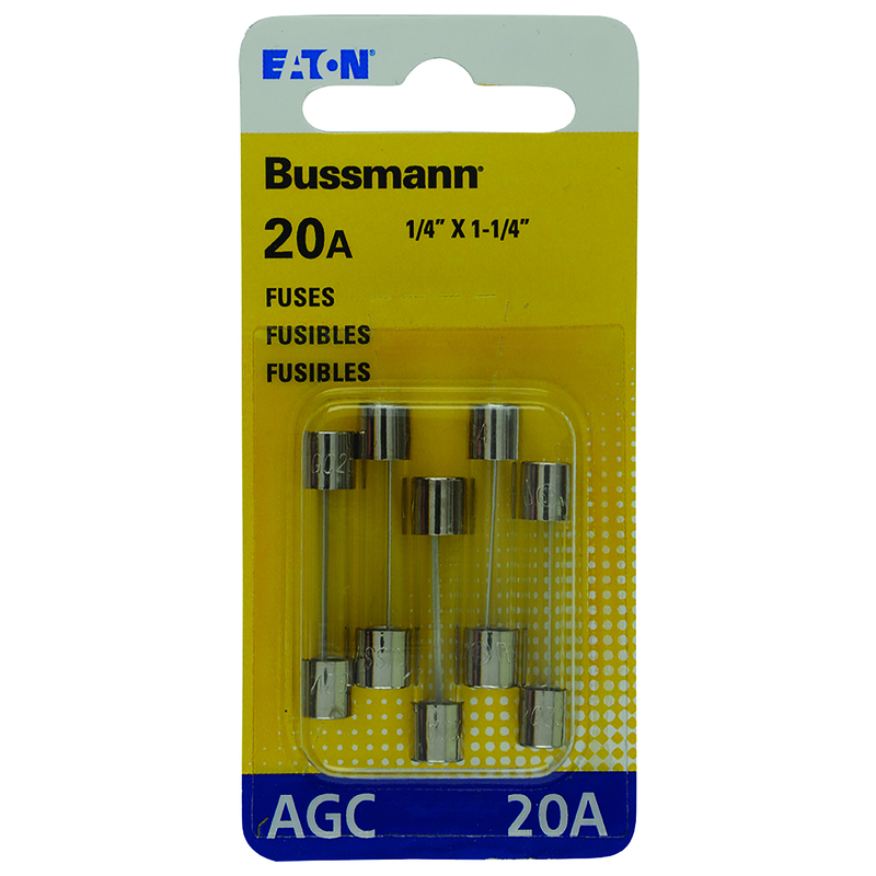 BUSSMANN进口代理批发 Bussmann 20 安培 AGC 透明玻璃管保险丝 5 件装