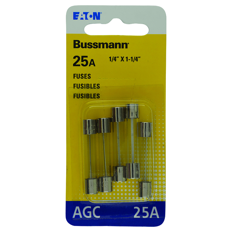 BUSSMANN进口代理批发 Bussmann 25 安培 AGC 透明玻璃管保险丝 5 件装