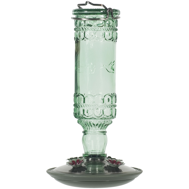 Perky-Pet Hummingbird 10 oz Glass/Metal Antique Bottle Nectar Bird Feeder 4 ports