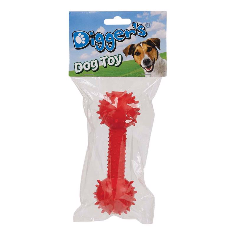 BOSS PET进口代理批发 Boss Pet Digger 红色橡胶尖刺 TPR 哑铃带铃铛狗玩具中号 1 件装