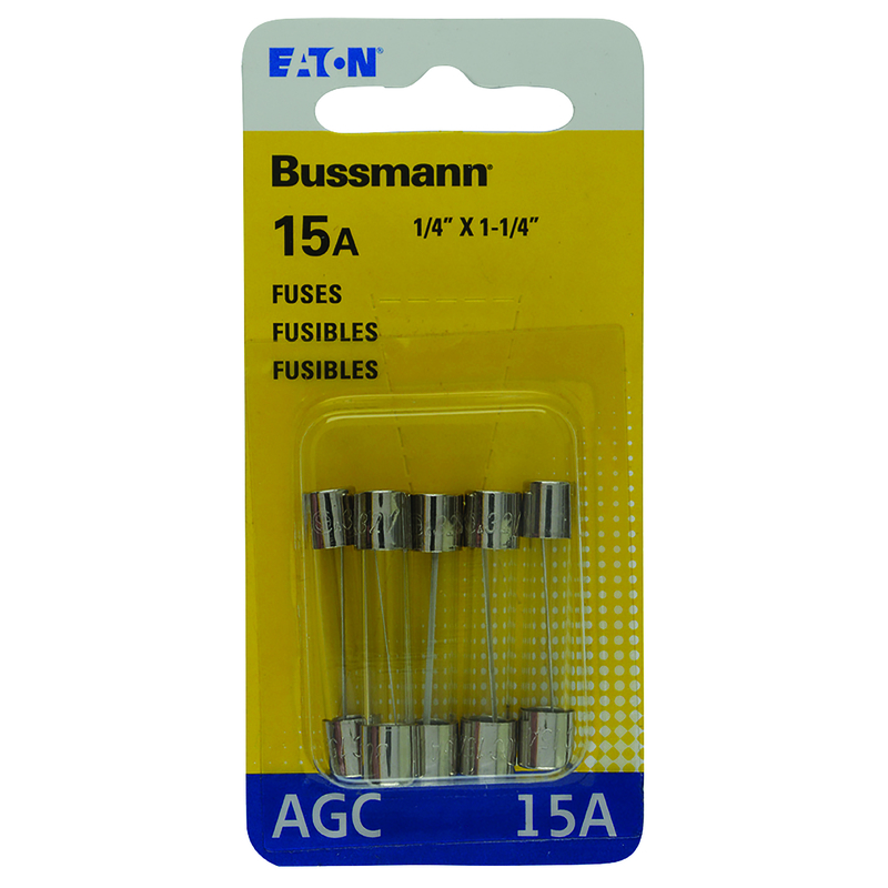 BUSSMANN进口代理批发 Bussmann 15 安培 AGC 透明玻璃管保险丝 5 件装