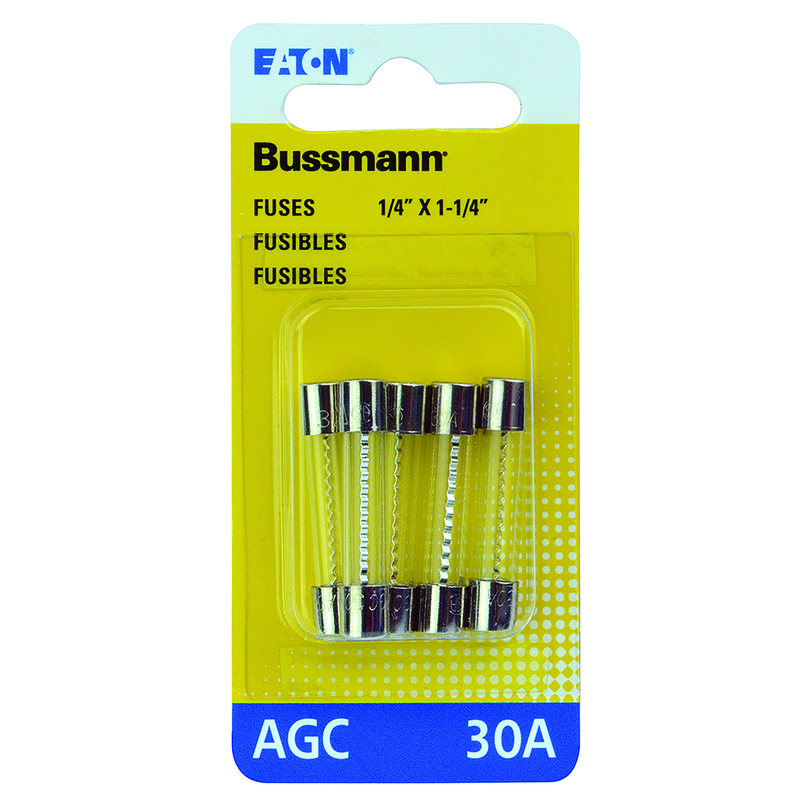 BUSSMANN进口代理批发 Bussmann 30 安培 AGC 透明玻璃管保险丝 5 件装