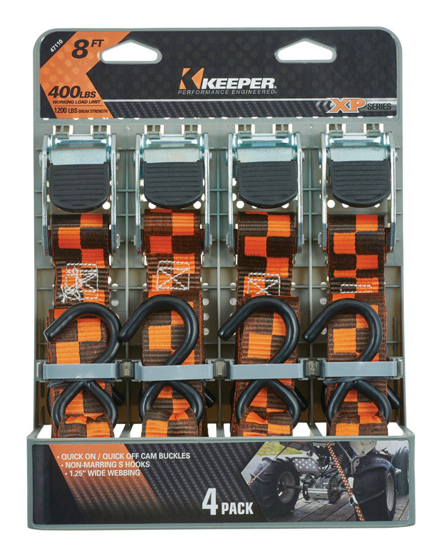 KEEPER进口代理批发 Keeper 1.25 英寸宽X 8 英尺长黑色/橙色系紧带 400 磅 4 包