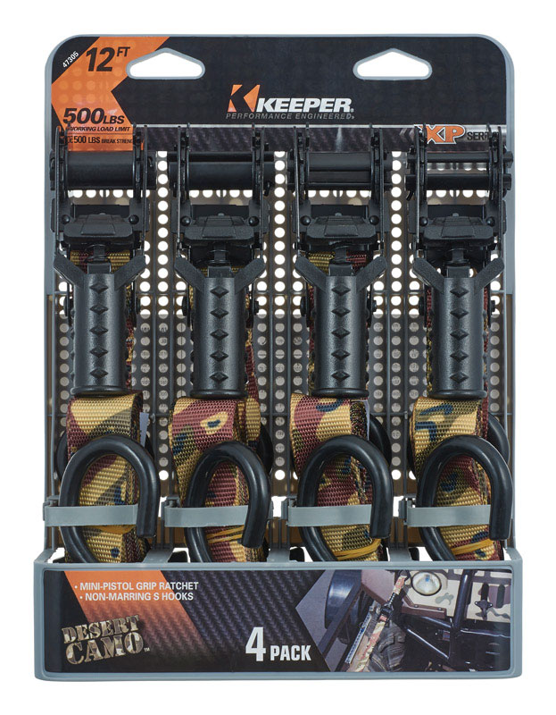 KEEPER进口代理批发 Keeper 1 英寸宽 X 12 英尺长迷彩系带带棘轮 500 磅 4 包