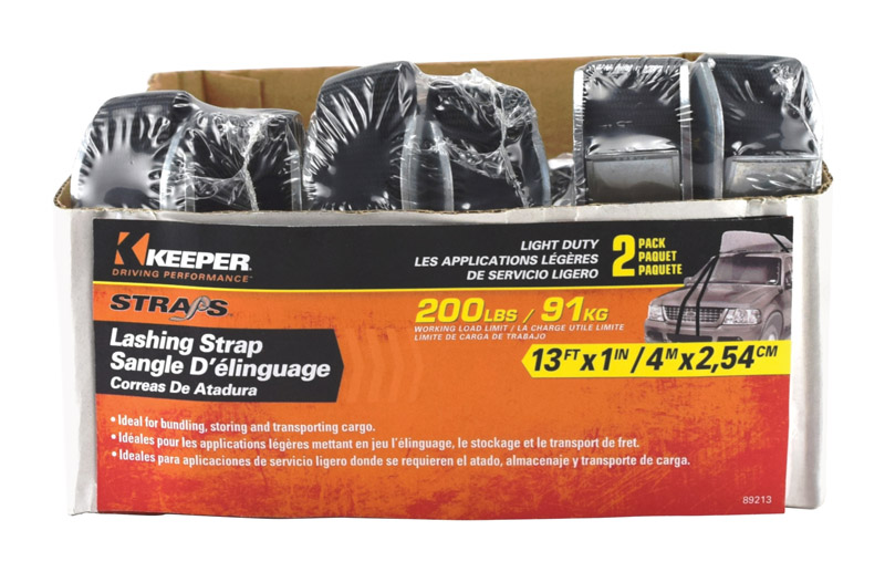 KEEPER进口代理批发 Keeper 1 英寸宽X 13 英尺长黑色绑扎带 200 磅 2 包