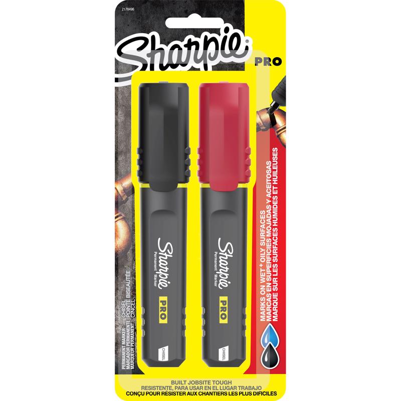 SHARPIE进口代理批发 Sharpie PRO 黑色/红色凿尖永久记号笔 2 件装