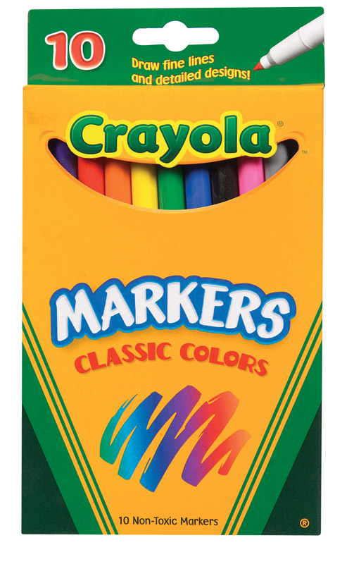 CRAYOLA进口代理批发 Crayola 经典什锦细尖记号笔 10 支装