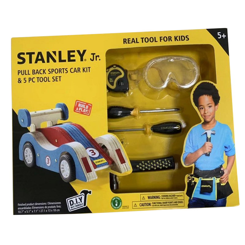 STANLEY进口代理批发 STANLEY Jr. 回力跑车套件和工具套装木质多彩 5 件套