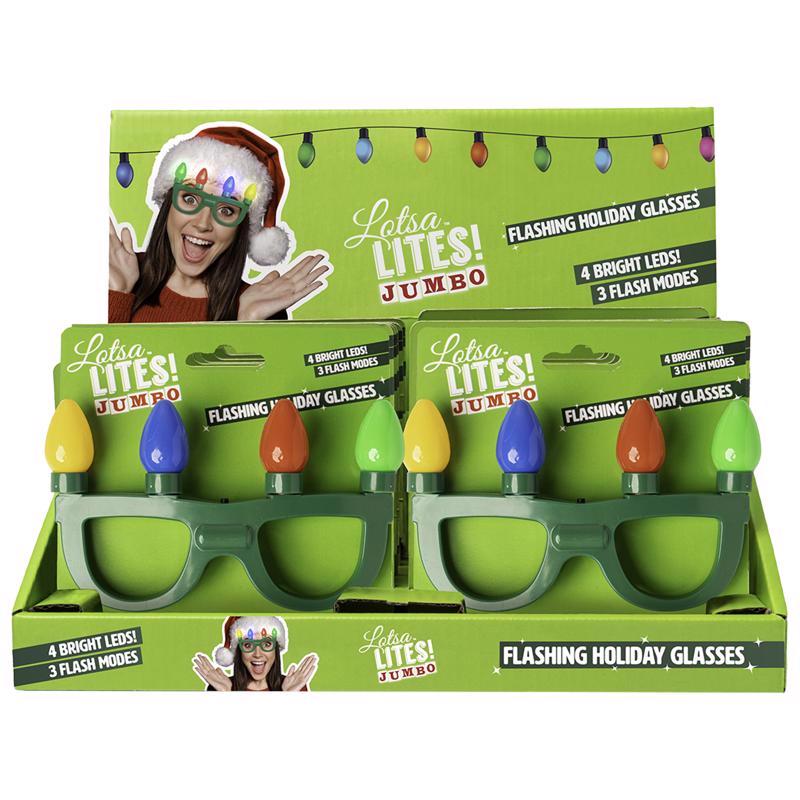 Jumbo Holiday Flashing Glasses - Festive Christmas Decorations