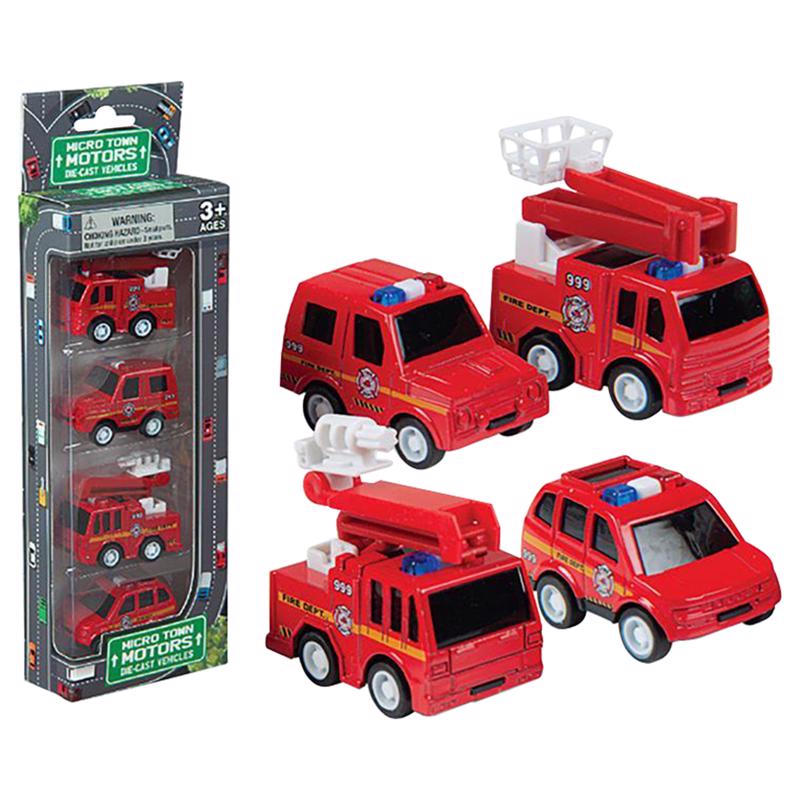 Playmaker Toys Die-Cast Car Pack Fire Trucks Red 4 pc