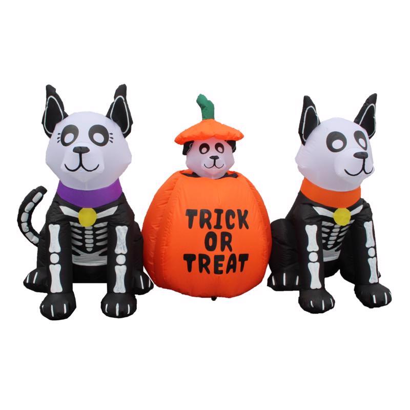 A Holiday Company 7 ft. LED Prelit Animated Skeleton Dog Family Inflatable