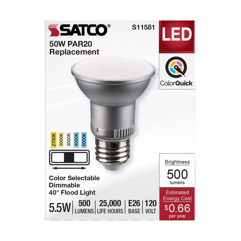 50w Equivalent 5cct-selectable Par20 Dimmable Led Floodlight Bulb - S11581